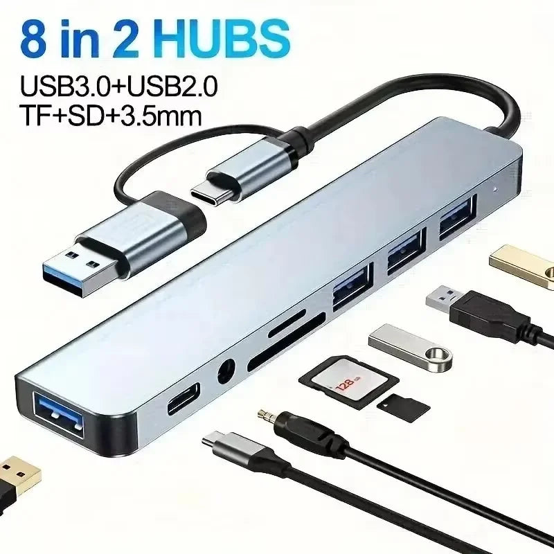 Usb 8 In 1 Type C  To 4k HdTV Hub Adapter With Sd Tf Rj45 Card Reader Pd Fast Charge For Macbook Notebook Computer