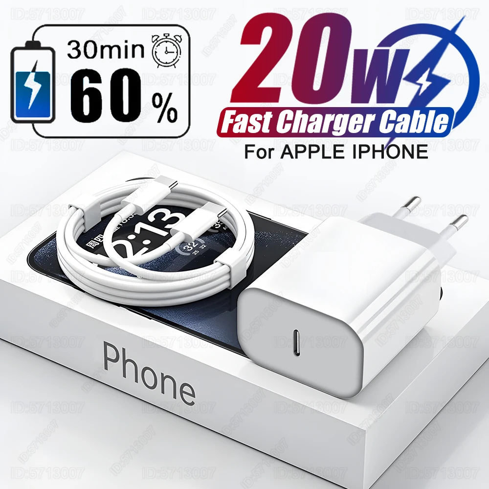 US EU Adapter 20W PD Fast Charger For iPhone  USB C Charger Type C Cable Accessories
