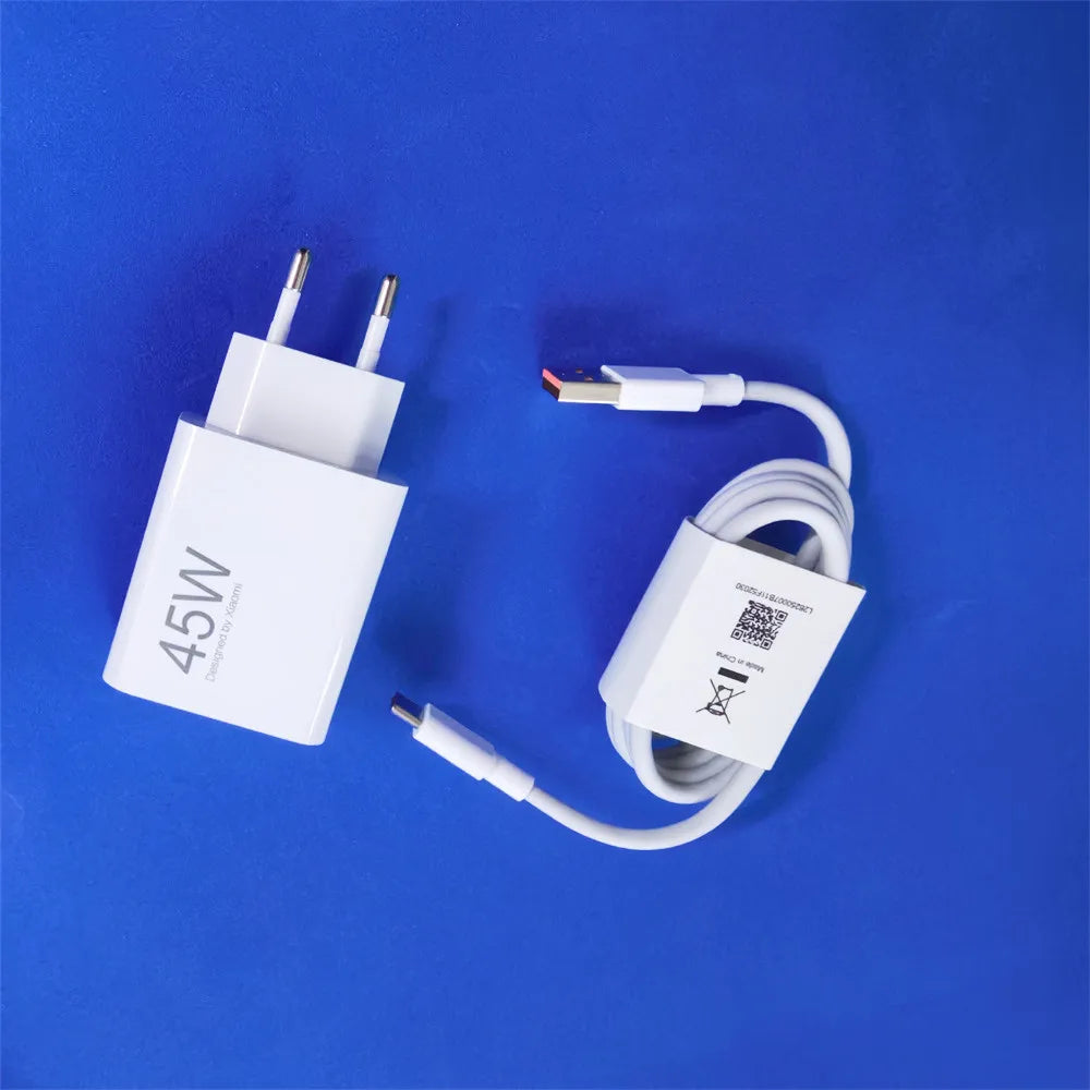 Xiaomi Redmi Note 14 13 Pro 45W Turbo Charger Fast Charge EU Adapter Type C Cable For Mi 11T 10T 10 9 POCO X3 NFC X4 GT M5S M6